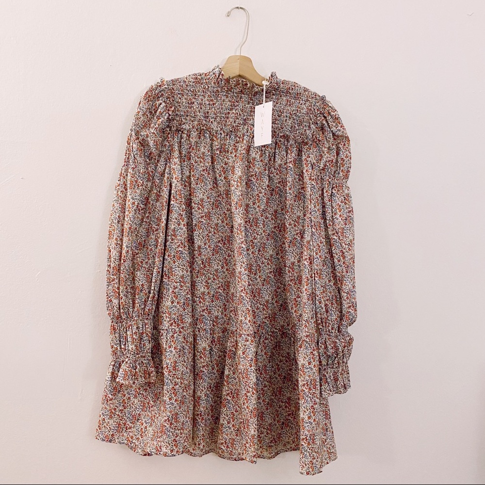 WAYF Puff Sleeve Mini Floral Dress